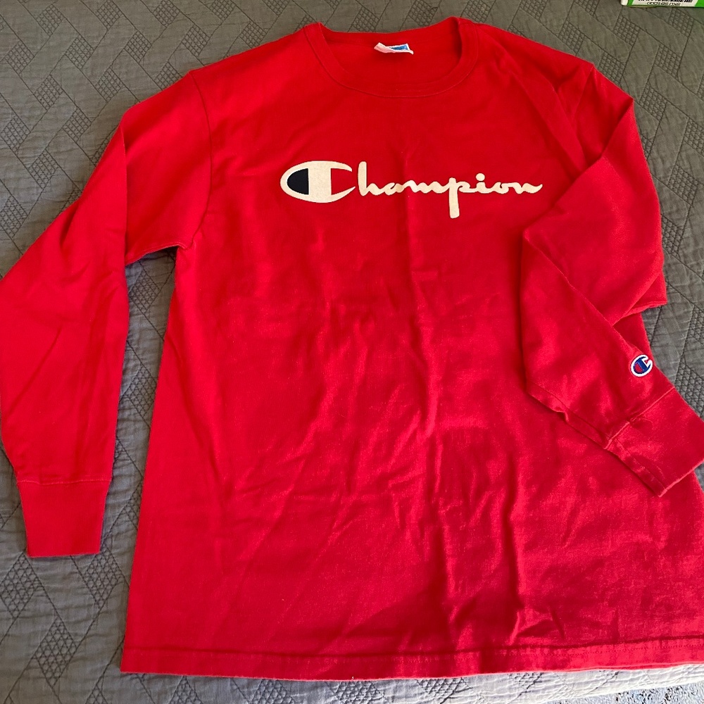 Red long sleeve champion shirt Medium mens